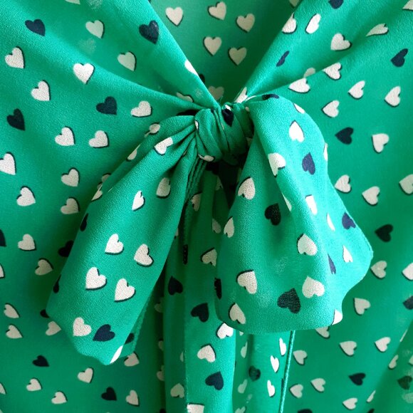 MAX STUDIO Puffy Sleeve Blouse with Bow Detail in Teal Green with Heart Print - Picture 3 of 15